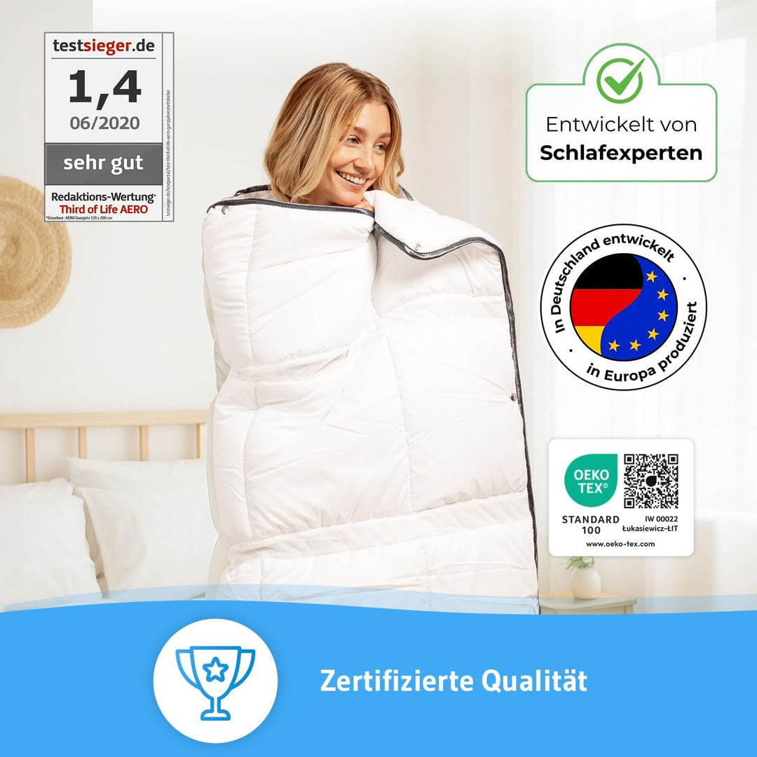 AERO ActiveClima 260x220 Sommerdecke mit innovativer OptiSleep®-Technologie | Luftige Steppdecke mit