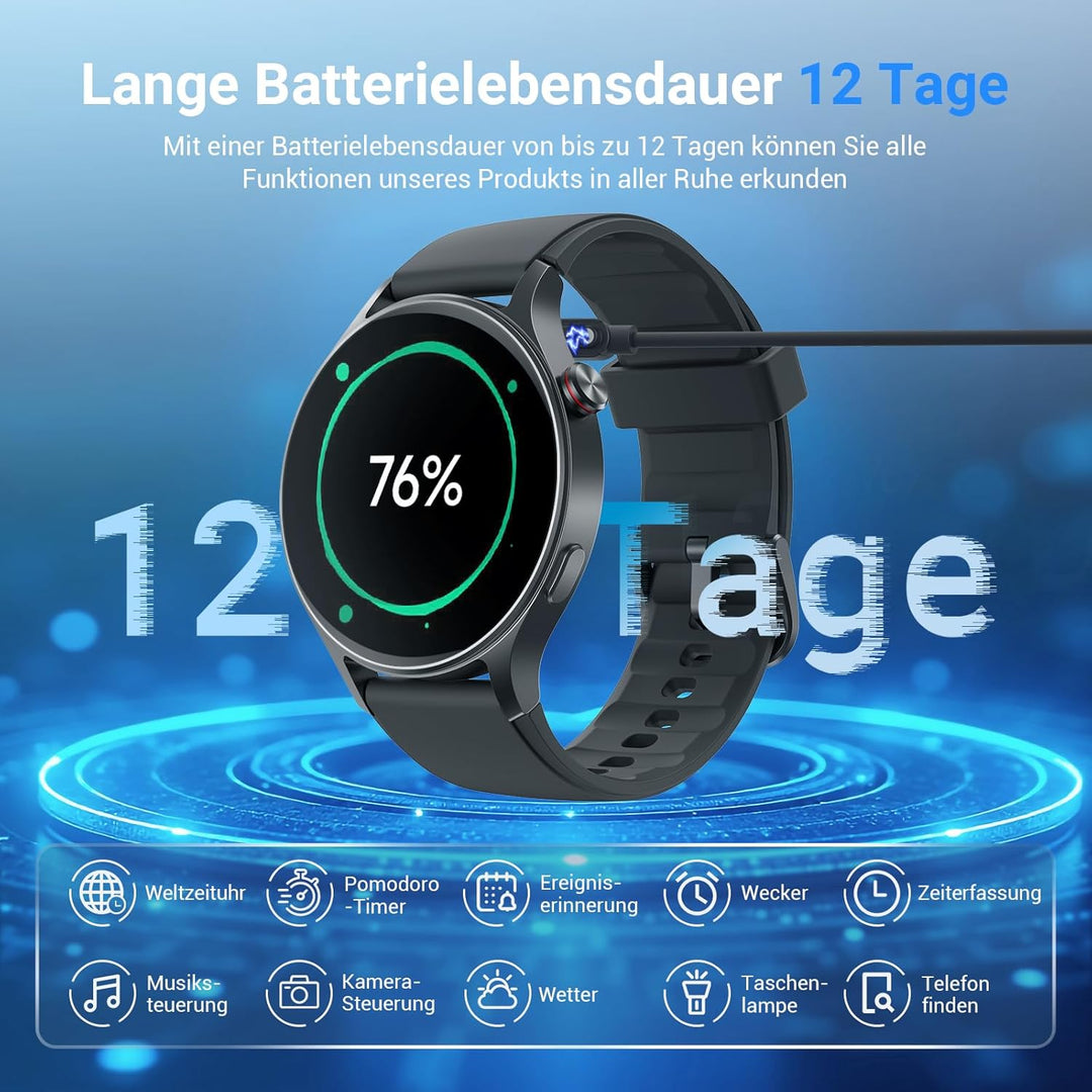 Smartwatch Herren Rund mit Telefonfunktion- 1.32" AMOLED Display, Fitnessuhr mit 110+ Sportmodi &3AT