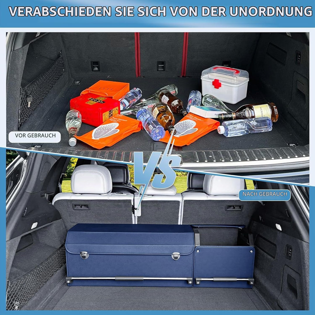 Auto Kofferraum Organizer, 2 in 1 Langlebig Leder Aufbewahrungsbox mit Deckel und stabilem Griff, Gr