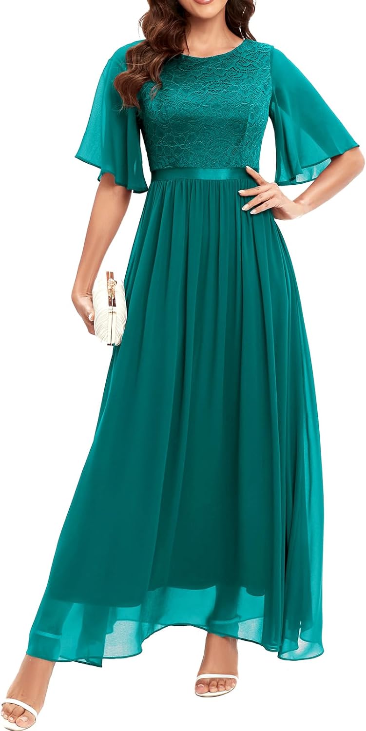 Bbonlinedress Abendkleider elegant für Hochzeit Spitzen Chiffon Ärmel Kleid festliches Brautjunferkl