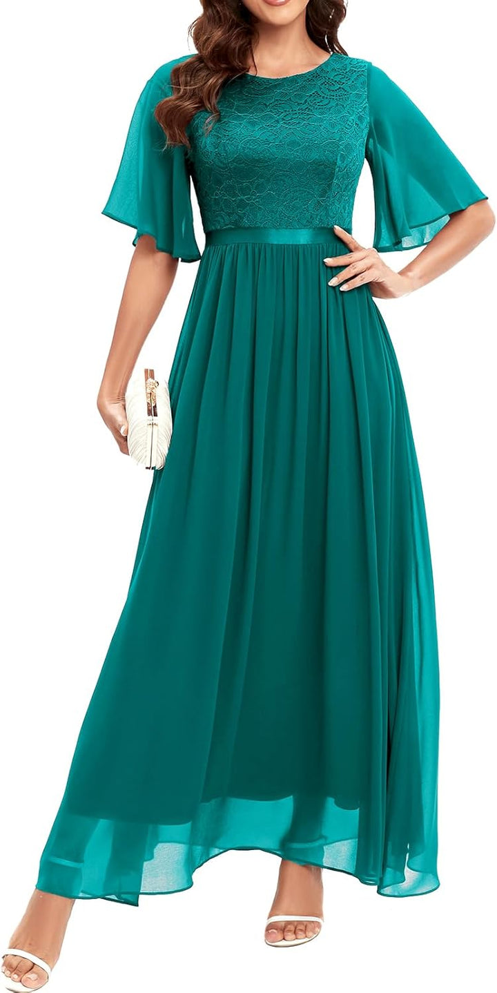Bbonlinedress Abendkleider elegant für Hochzeit Spitzen Chiffon Ärmel Kleid festliches Brautjunferkl