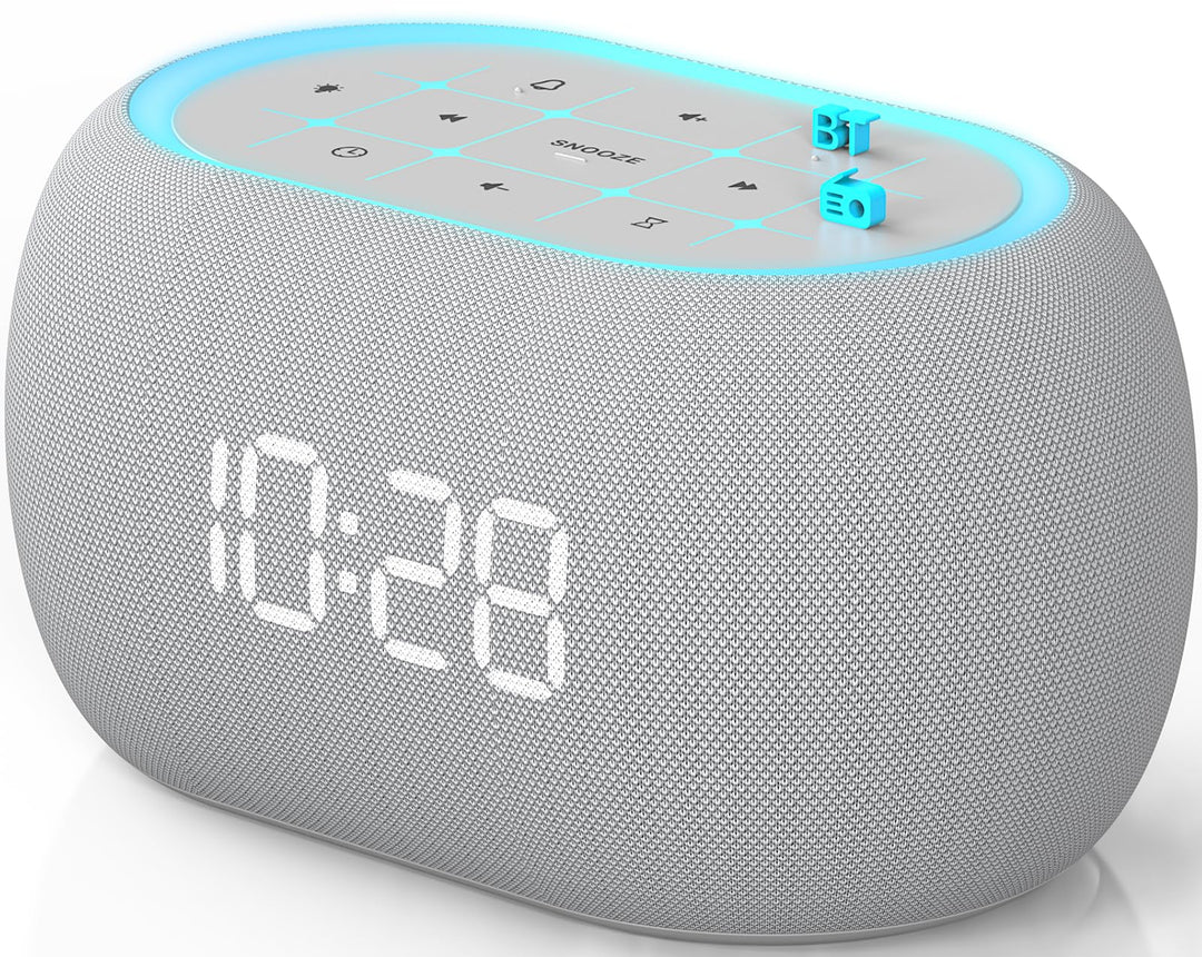 ANJANK Radiowecker mit Bluetooth Lautsprecher, 10W Hi-Fi Dual-Lautsprecher, 7-Farbiges Nachtlicht, D