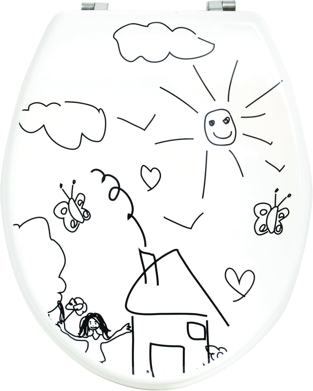 MSV WC Sitz Toilettendeckel MDF Holzkern "Kindergarten Weiss" Scharniere aus Edelstahl - hochwertige