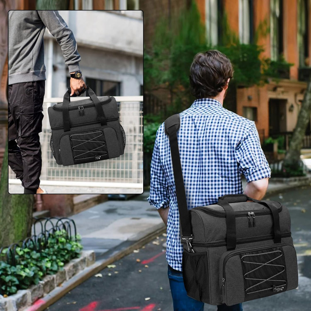 DSLEAF Bowlingtasche für 2 Bälle mit Holzballhalter und gepolsterter Trennwand, EIN Paar Bowlingschu