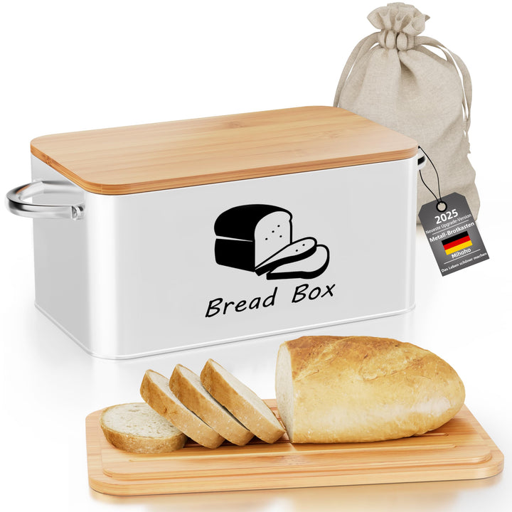 Mihoho Brotkasten aus Metall mit Bambus-Schneidebrettdeckel, Brotaufbewahrungsbehälter, moderner Küc
