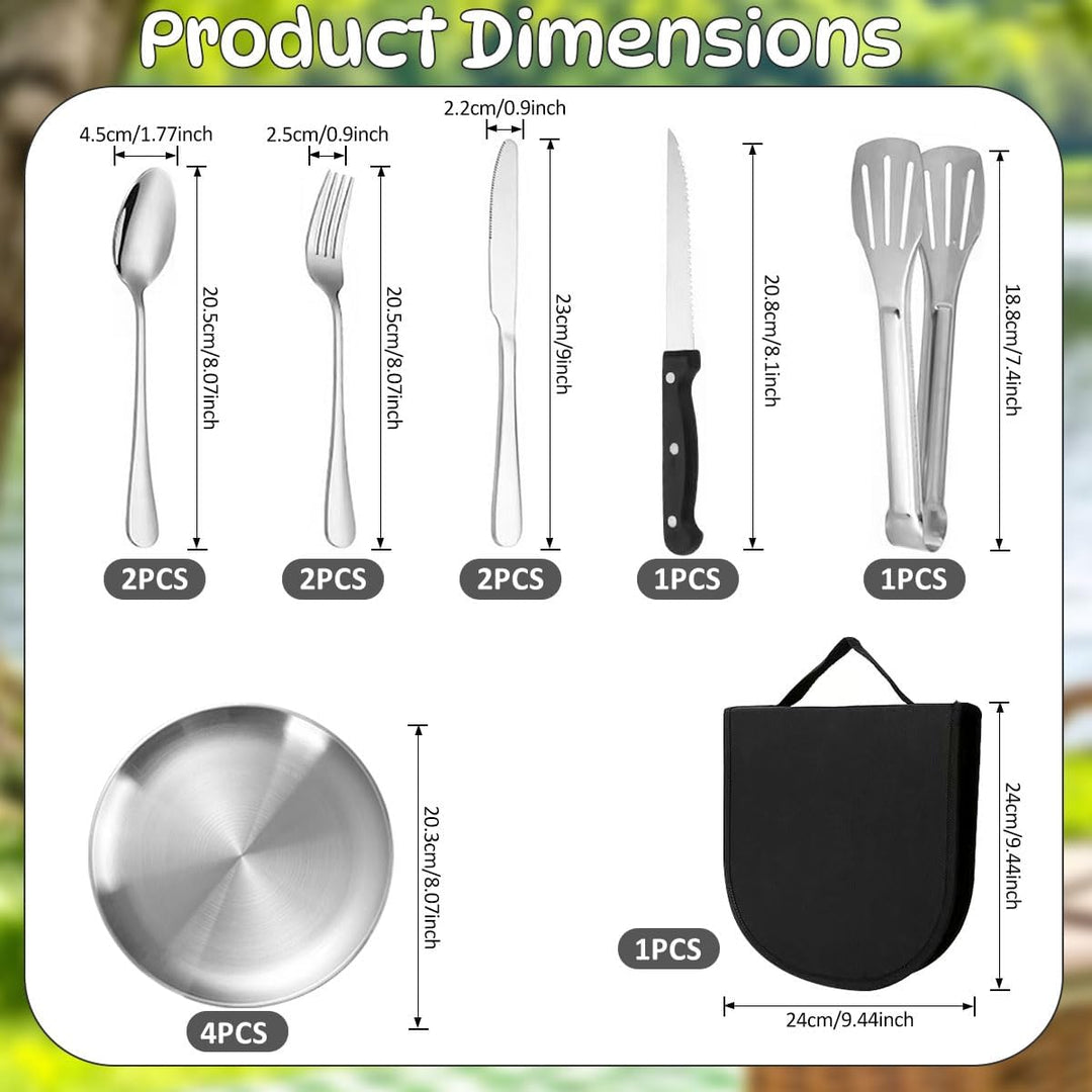 Camping Geschirr Set, Camping Besteck Edelstahl Inklusive Bestecktasche Edelstahl-Gabeln, Messer und