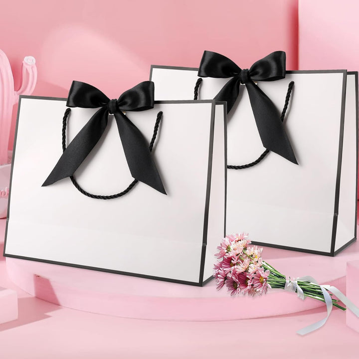 Geschenktüte mit Schleife,Geschenktüte Weiss,Geschenktaschen für Geburtstag, Hochzeit, Festivalfeier