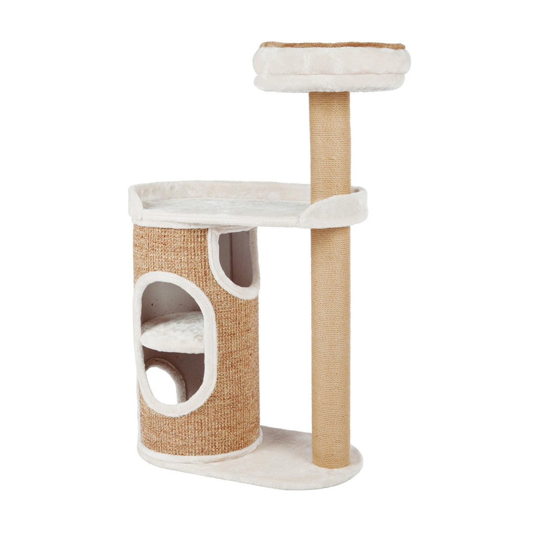 TRIXIE Kratzbaum Falco 117 cm in beige – moderner Katzenbaum mit gemütlichen Liegeflächen und einer