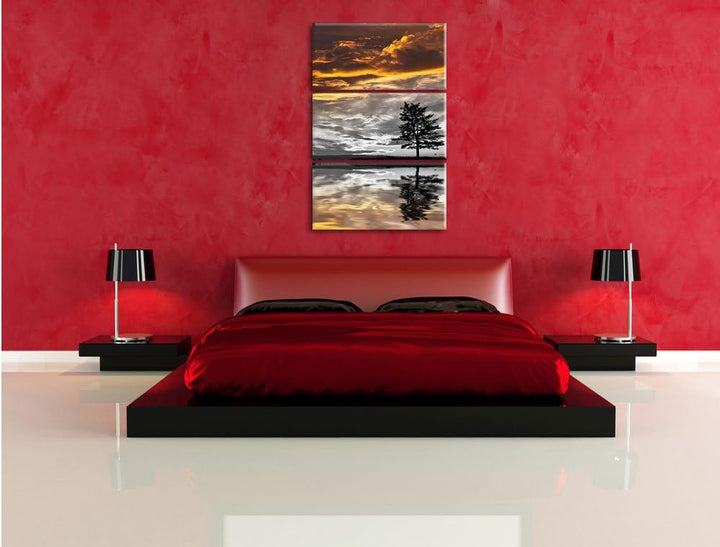 Pixxprint einsamer Baum auf Wiese als Leinwandbild/Grösse: 3 Teilig (120x80) cm/Wandbild/Kunstdruck/