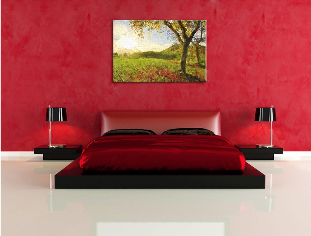 Pixxprint Landschaft im Herbst Kunst / 100x70cm Leinwandbild bespannt auf Holzrahmen/Wandbild Kunstd