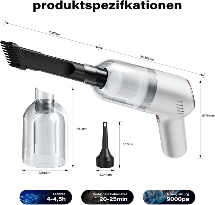 APPS2Car Handstaubsauger 3-in-1,12000Pa Auto Staubsauger Stark, Aufladbar Tragbar Leicht Handstaubsa