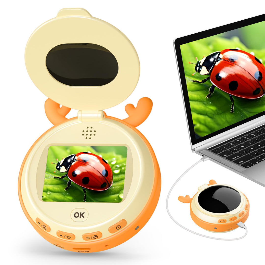 2-in-1 Mikroskop für Kinder mit Kamera und 2 Zoll IPS Bildschirm, Digitales Tragbares Mikroskop, Han