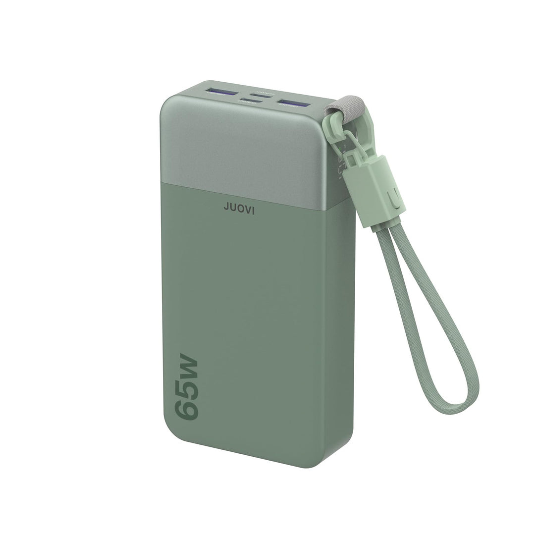 JUOVI Laptop Power Bank, 65W 20000mAh Schnellladung Powerbank | Angebrachtem USB C Kabel, Tragbarer