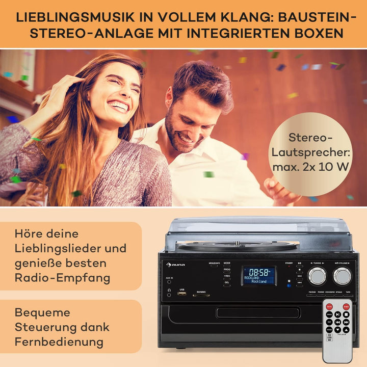 Auna Plattenspieler für Schallplatten, Plattenspieler mit Lautsprecher, CD-Player, USB & DAB Radio,
