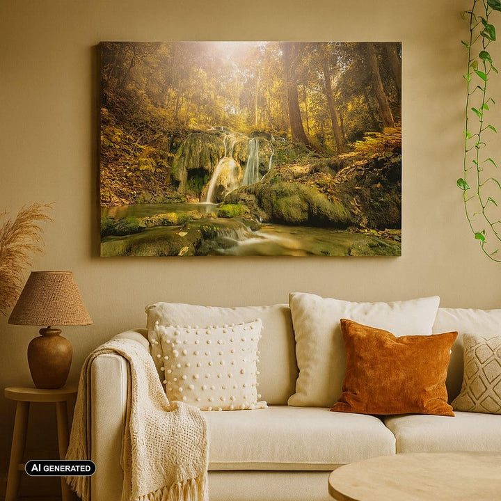 Bilder auf Leinwand Wald Wasserfall Natur Umwelt Leinwandbild 70x50cm Wandbilder Dekoration Wohnzimm