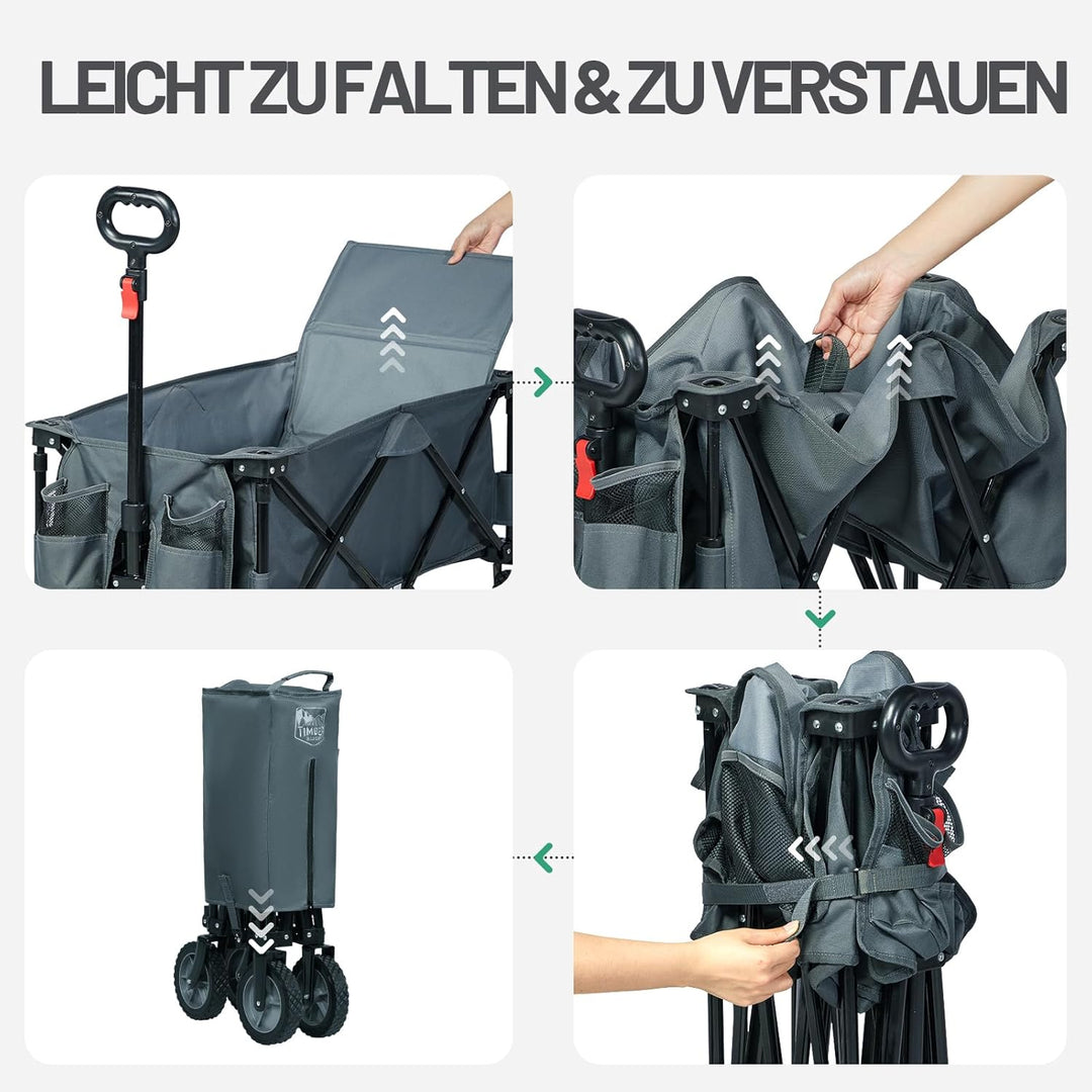 TIMBER RIDGE XXL Bollerwagen Faltbar Handwagen mit Seitentasche Getränkehalter verstellbarem Griff,