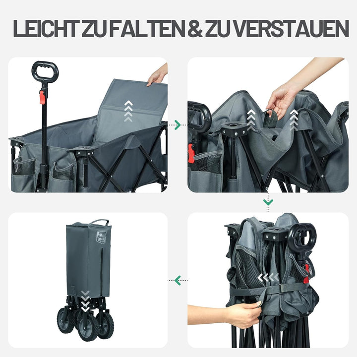 TIMBER RIDGE XXL Bollerwagen Faltbar Handwagen mit Seitentasche Getränkehalter verstellbarem Griff,