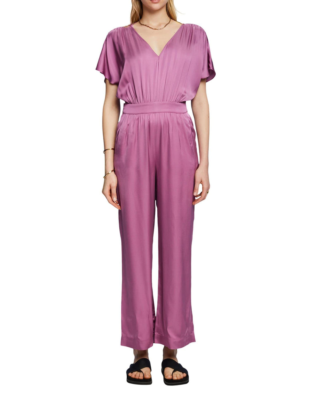 Esprit Collection Einteiler aus Satin mit Bindegürtel, LENZING™ ECOVERO™ 36 506/Violet 2, 36 506/Vio