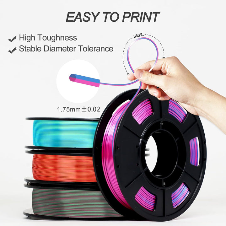 YOUSU Silk PLA 3D Drucker Filament Bundle, PLA Filament 1.75mm, Zweifarbige Filament, Silk Filament,