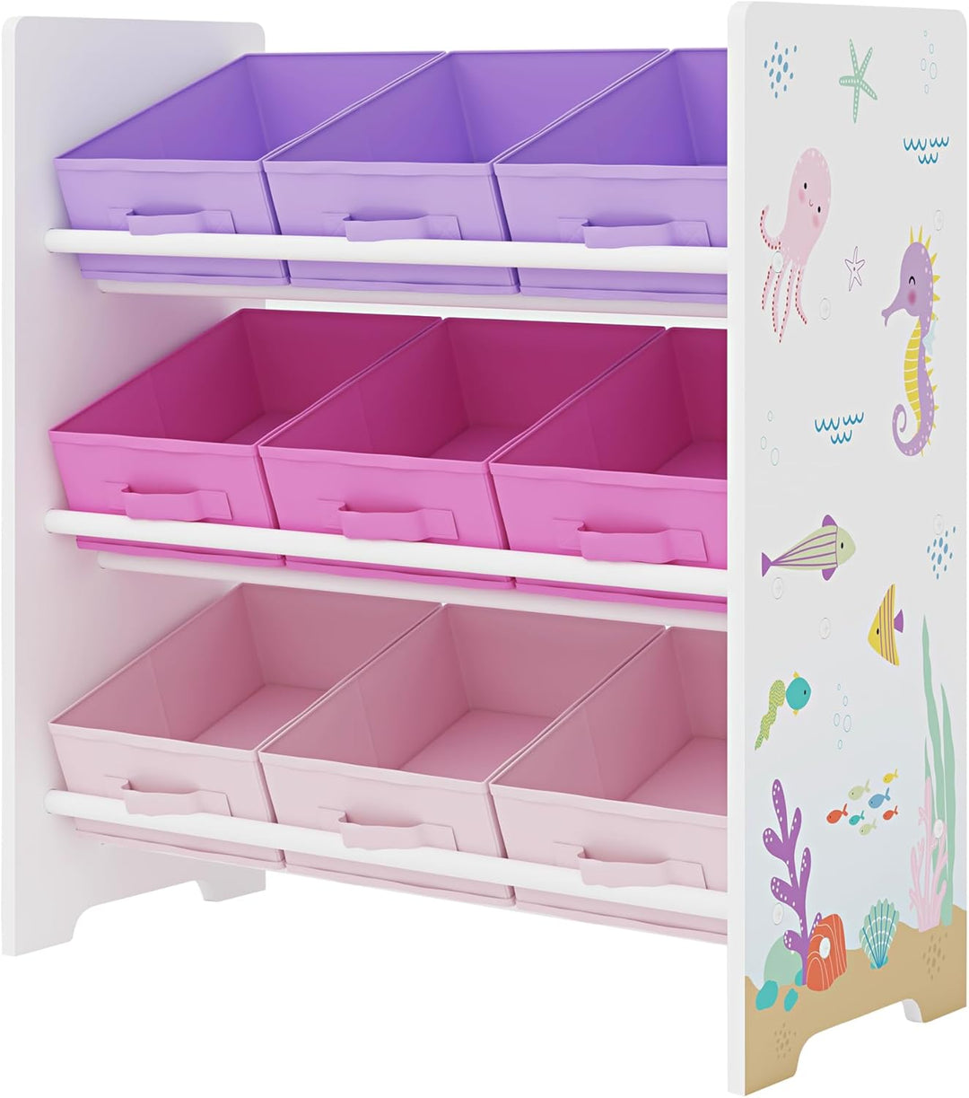 [en.casa] Kinderregal Boiro Kinderzimmerregal 60 x 62 x 30 cm stehend mit 9 Faltboxen Spielzeug Aufb