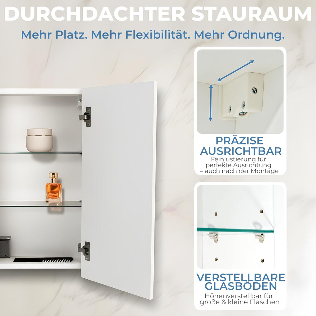 HAPA Design Bad Spiegelschrank mit Beleuchtung und Steckdose Venedig. Austauschbare LED Beleuchtung