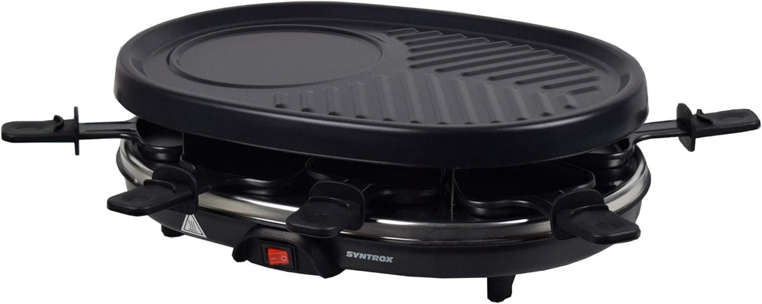 Syntrox Germany Raclette Grill Chur, 8 Personen, Glas-Keramik + heisser Stein, 3 Zusatzplatten, 8 Pf