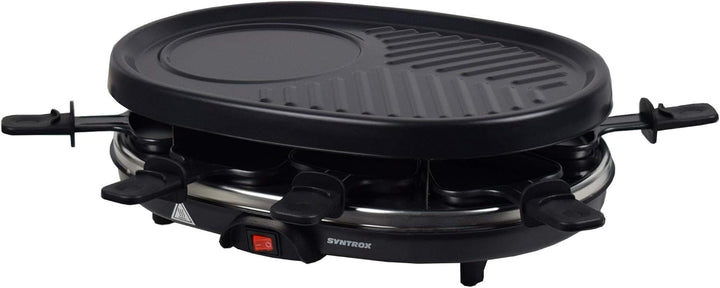 Syntrox Germany Raclette Grill Chur, 8 Personen, Glas-Keramik + heisser Stein, 3 Zusatzplatten, 8 Pf