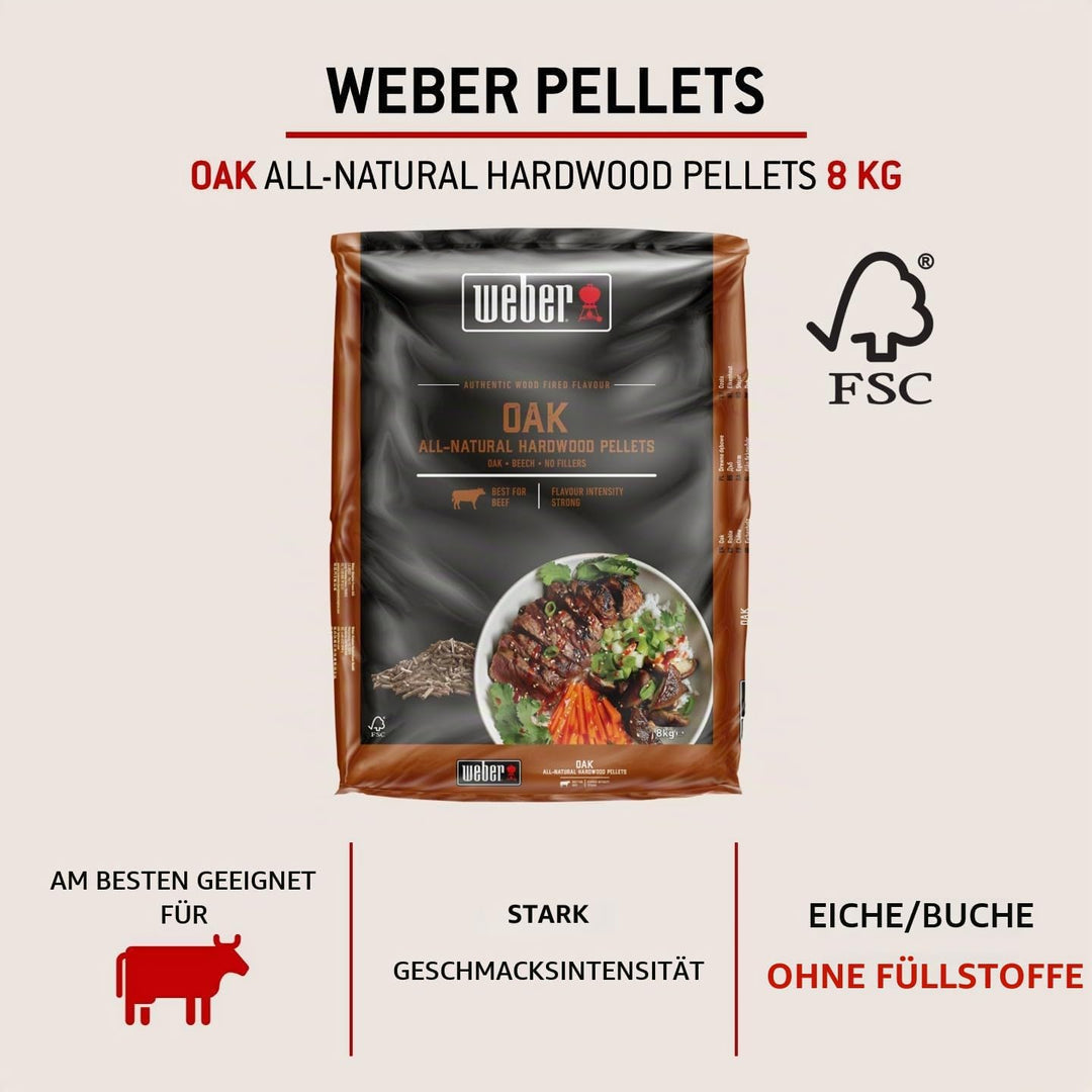 Weber Eichenholz Pellets/Geeignet für alle Pelletgrills, Subtiler, rauchiger, leicht süsser Geschmac