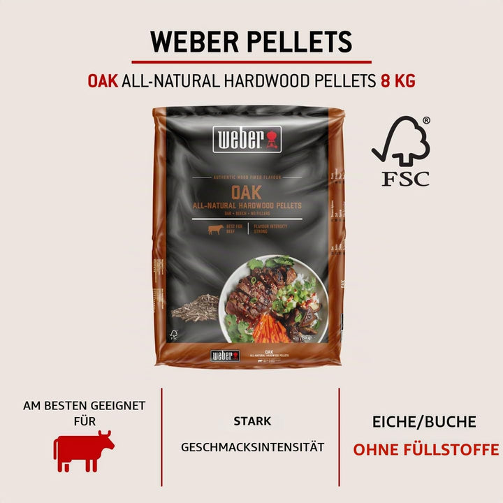 Weber Eichenholz Pellets/Geeignet für alle Pelletgrills, Subtiler, rauchiger, leicht süsser Geschmac