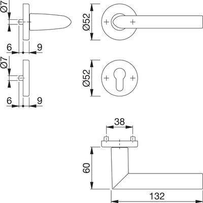 HOPPE 3549921 FH-Drückergarnitur Stockholm-auf Rosette, PZ, 40-45, SST, Silber eloxiert Alu silber e