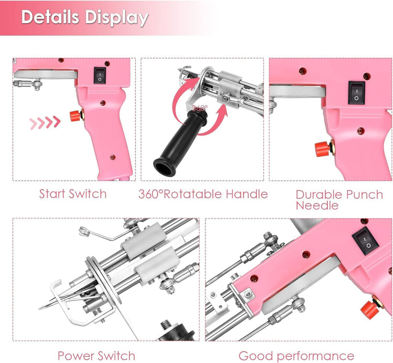 Aomdom Tufting Gun 2 in 1 5-40 Steps/S Elektrische Tufting Gun 7-21mm Einstellbare Tufting Gun Teppi