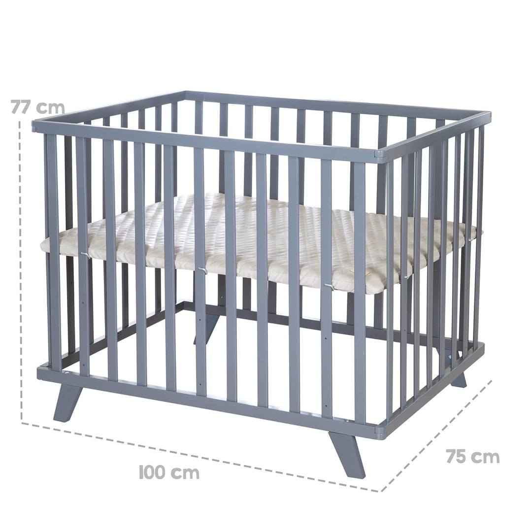 roba Laufgitter 75 x 100 cm aus Holz anthrazit - Laufstall für Babys inkl. Schutzeinlage Greyish ges