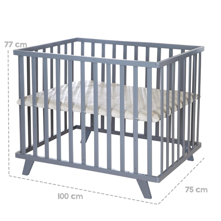 roba Laufgitter 75 x 100 cm aus Holz anthrazit - Laufstall für Babys inkl. Schutzeinlage Greyish ges