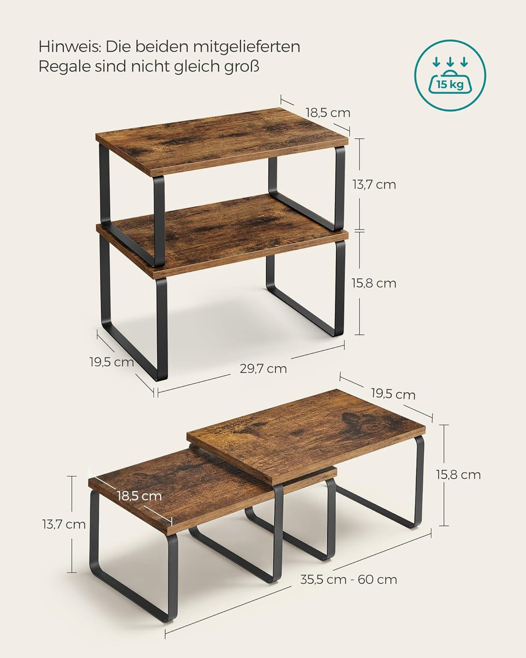 SONGMICS Gewürzregal, 2er Set, Küchenregal, Küchen-Organizer, erweiterbar, Gewürzhalter, stapelbar,