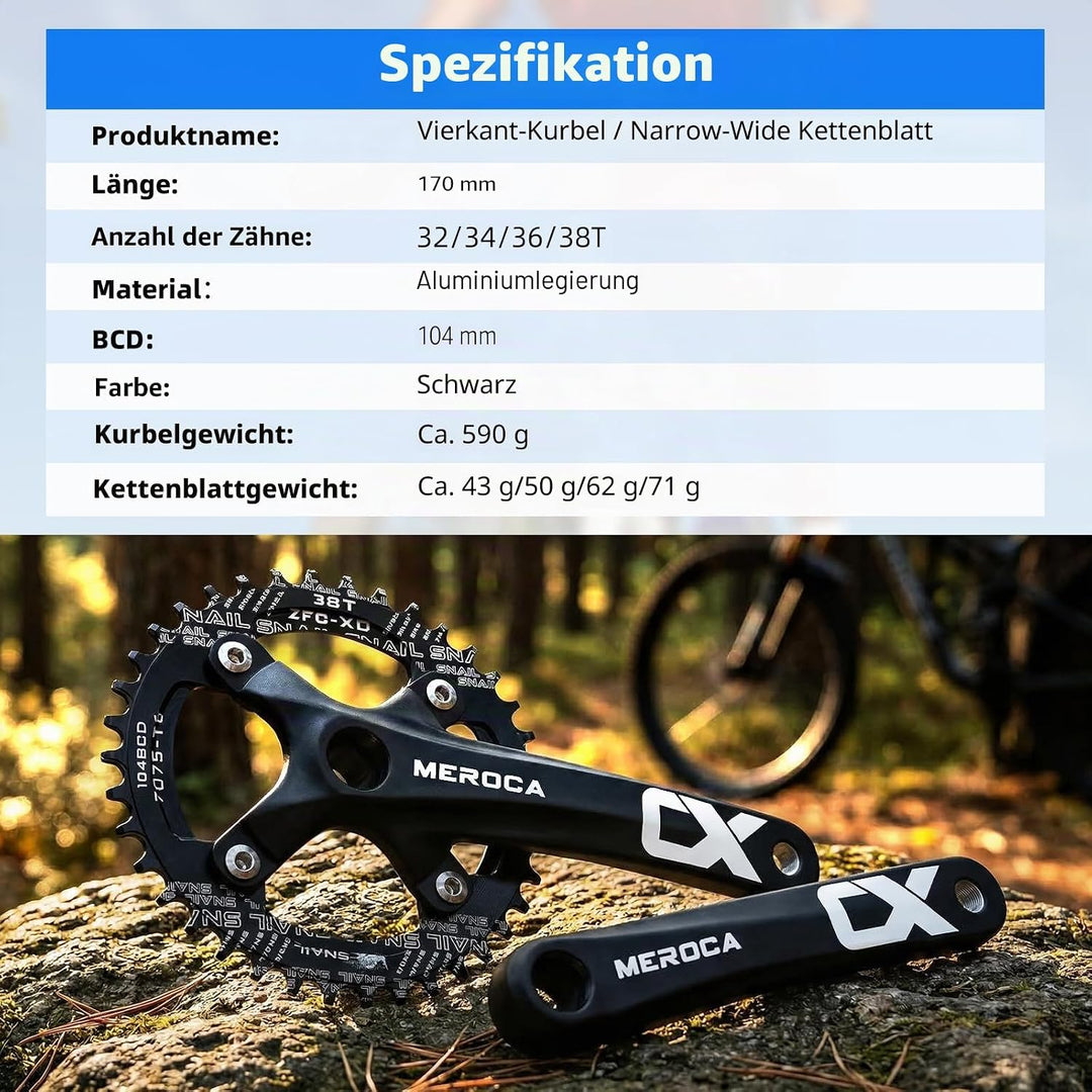 ZTZ Mountainbike 170 mm Kurbelgarnitur mit 104 BCD 32/34/36/38T Kettenblatt, Aluminiumlegierung MTB