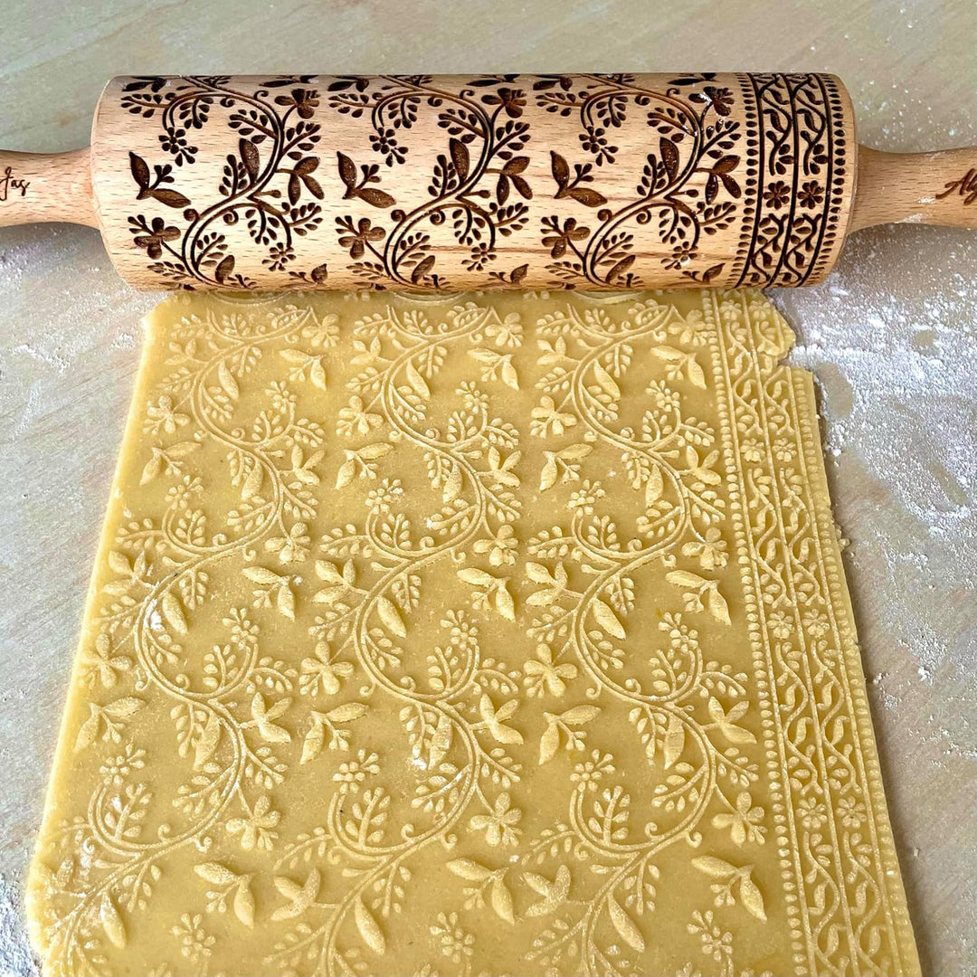 FLORAL VINE präge Nudelholz entworfen in Zusammenarbeit von Algiscrafts und Pottery by Jas für Keram
