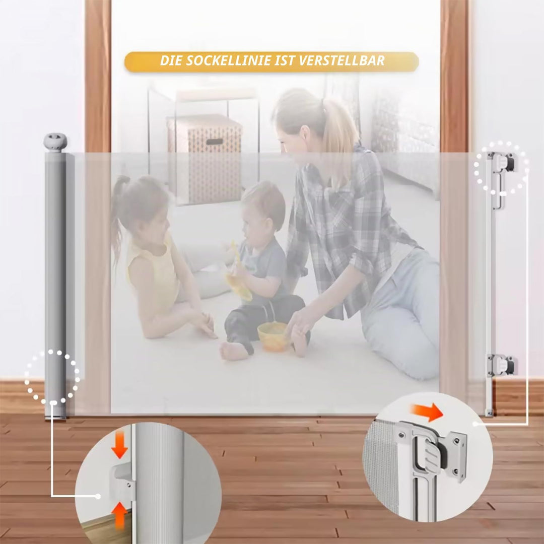 einziehbares Babygitter, 87 cm x 130 cm, Treppenschutzgitter, Rolle für Babys und Haustiere, Hunde,