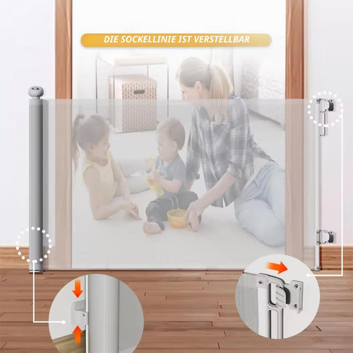 einziehbares Babygitter, 87 cm x 130 cm, Treppenschutzgitter, Rolle für Babys und Haustiere, Hunde,