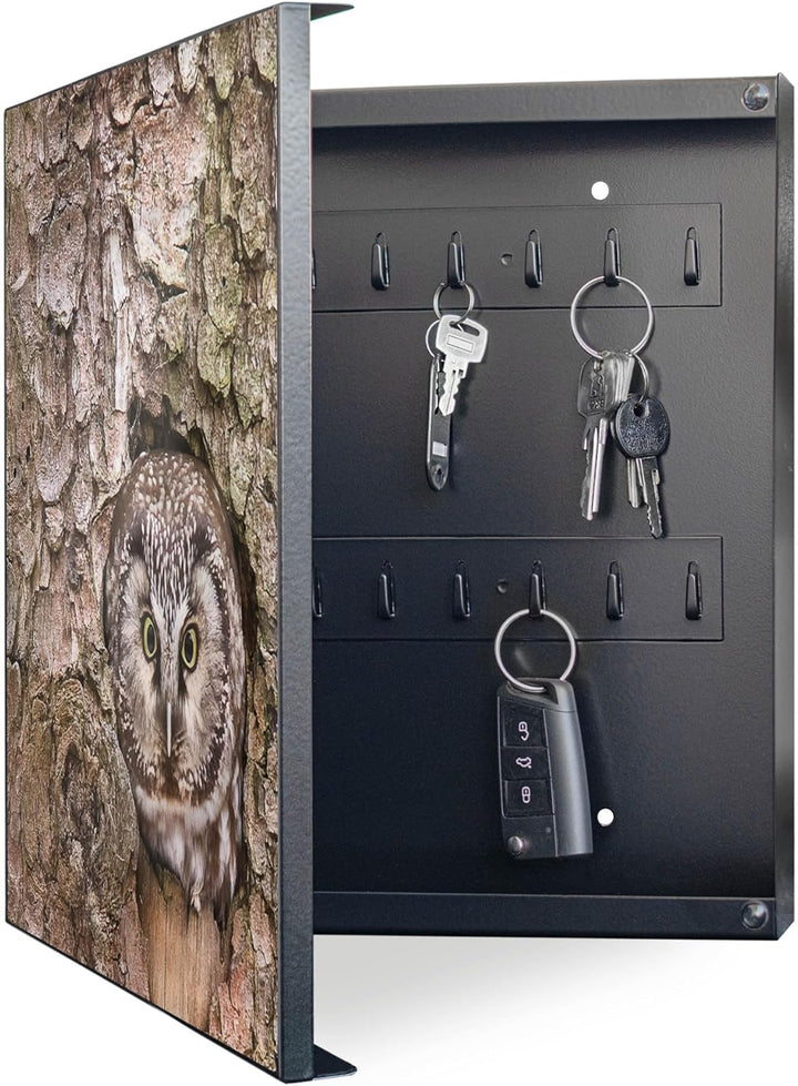 banjado® Grosser Schlüsselkasten Glas/Schlüsselbox 30cm x 30cm mit 50 Haken - Motiv Eule/Schlüsselka