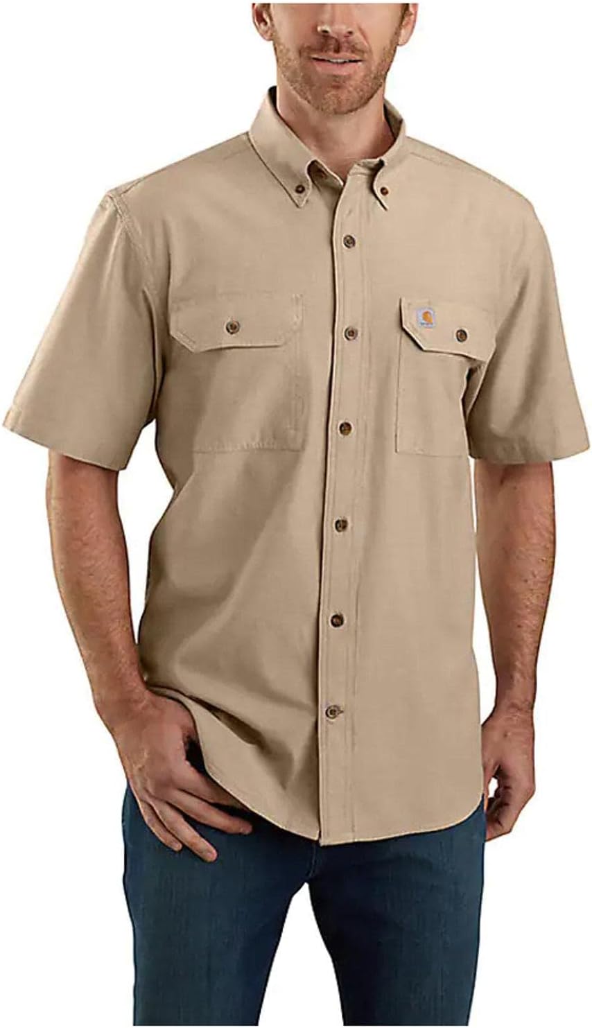 Carhartt Herren Loose Fit Midweight Chambray Short-Sleeve Work Utility Button Down Shirt S Dark Tan