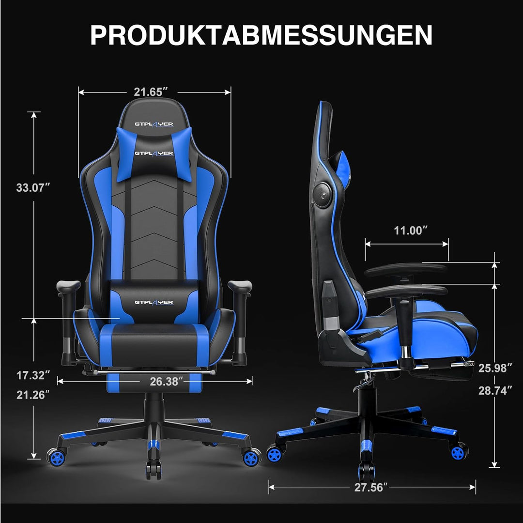 GTPLAYER Gaming Stuhl mit Fussstützen Lautsprecher Bluetooth, Gamer Stuhl Ergonomischer Computerstuh
