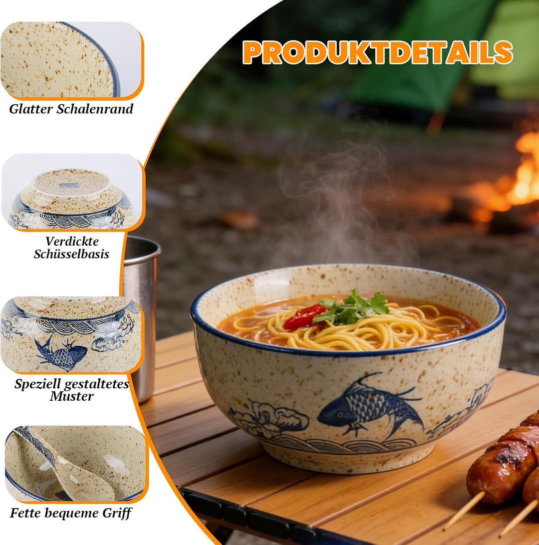 Keramik Ramen Schale Set, 700ml Porzellan-Nudelbecher