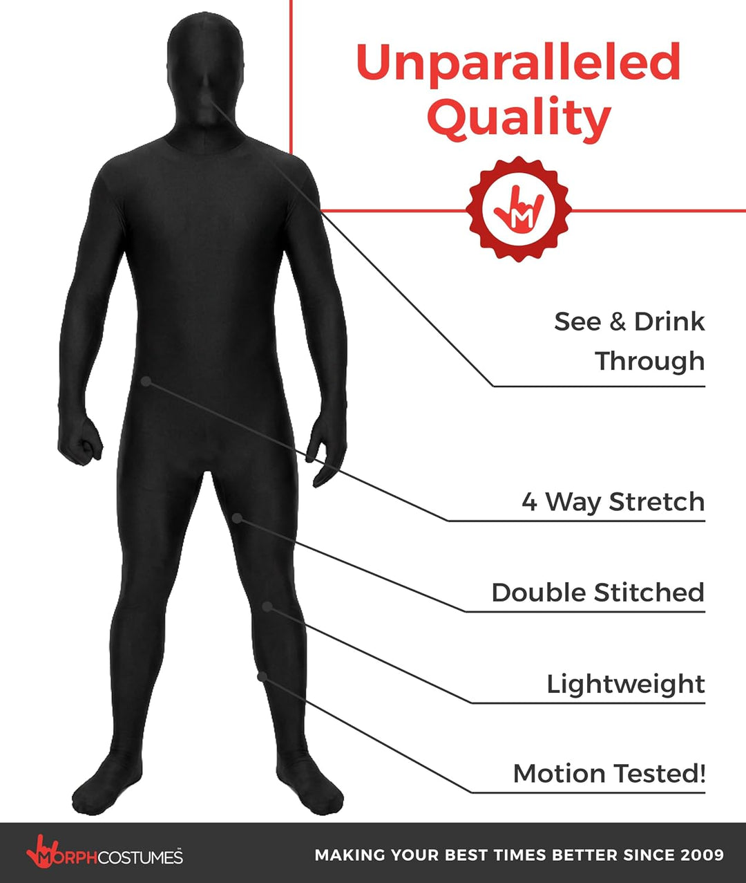 Morphsuits Ganzkörperanzug Herren Schwarz, Body Suit, Grösse L Schwarz L, Schwarz L