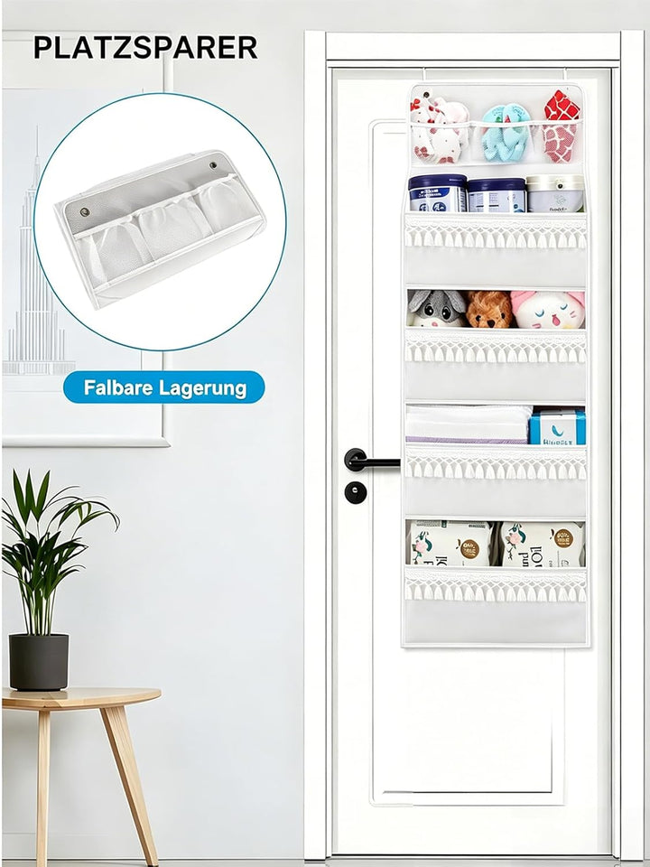 Über der Tür Organizer – Boho-Kinderzimmer-Hänge-Organizer mit Quasten – Aufbewahrung hinter der Tür