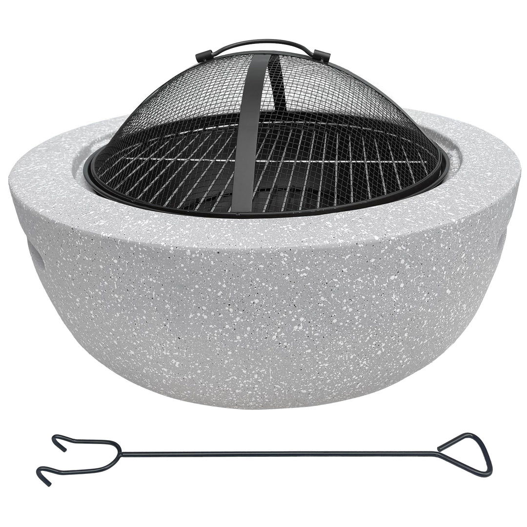 Feuerschale mit Funkenschutz für den Garten, rund, Ø 60 cm, Granitoptik, inkl. Schürhaken, mit Grill