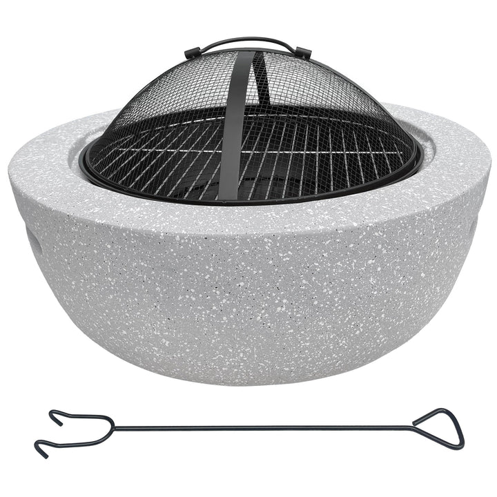 Feuerschale mit Funkenschutz für den Garten, rund, Ø 60 cm, Granitoptik, inkl. Schürhaken, mit Grill