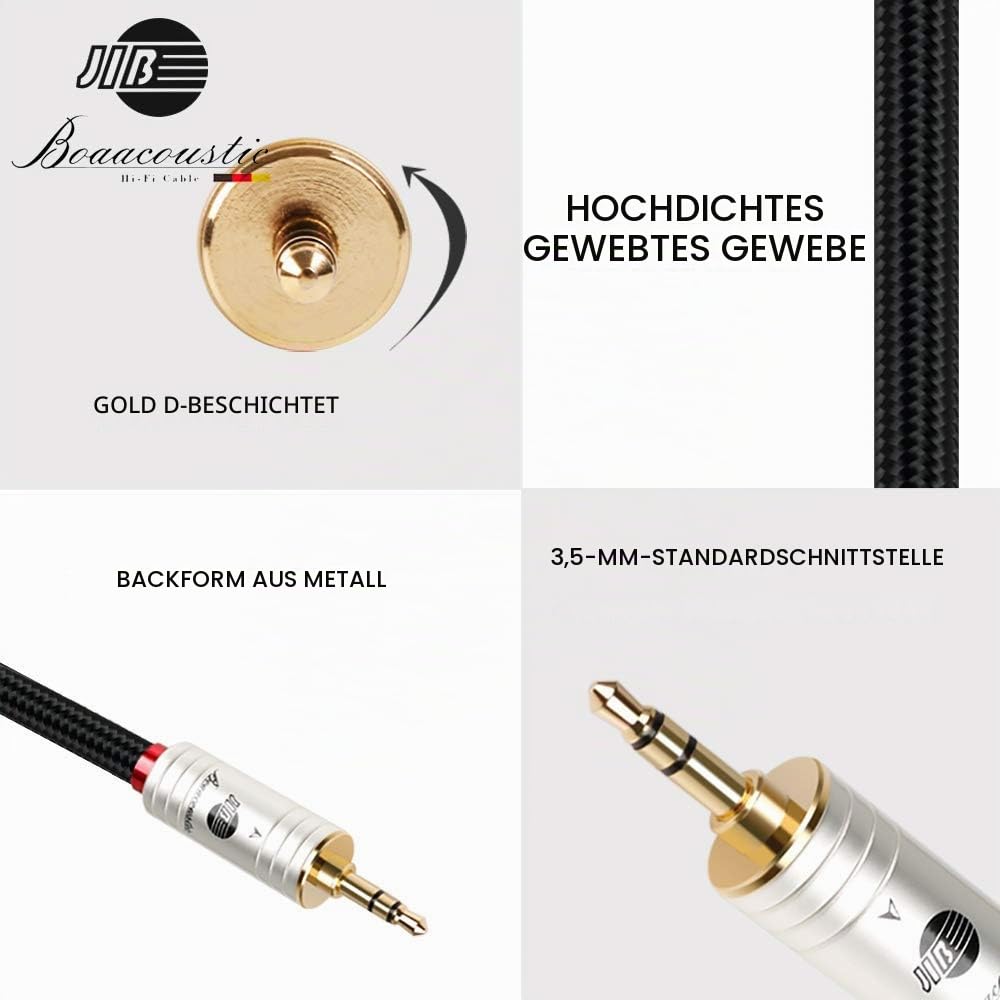 JIB Boaacoustic Klinkenkabel 3,5mm AUX Kabel (HiFi Sound), 3,5 mm-Klinkenstecker auf 3,5 mm-Klinkens