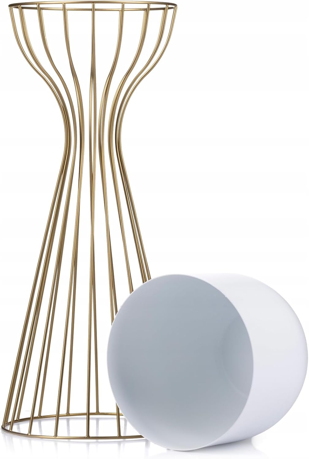 HowHomely Moderne Blumenständer Metall 56 cm Hoch mit Weiss Blumentopf Rund 18 cm Ø auf Robuste Gold