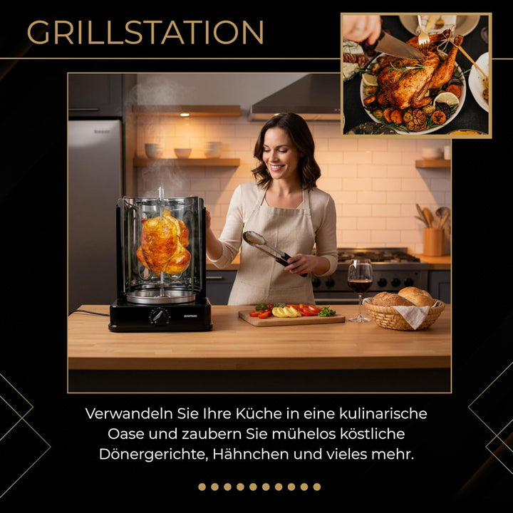 Syntrox Germany Dönergrill mit drehbaren Aussenspiessen und 120 Minuten Timer Schwarz