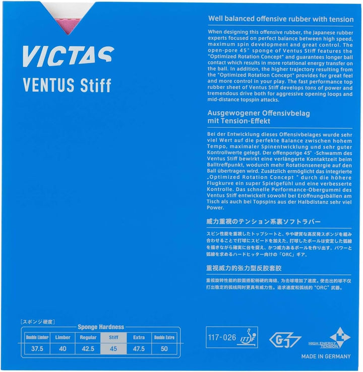 VICTAS Belag Ventus Stiff rot 2,3 mm, rot 2,3 mm